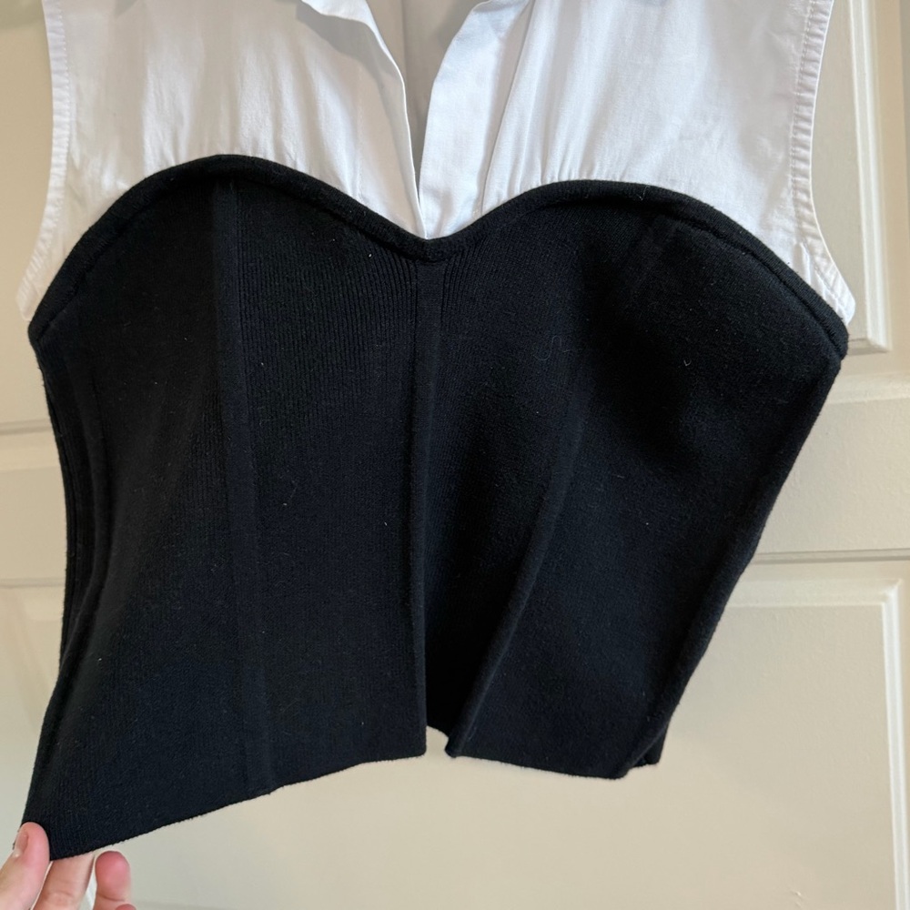 Anthropologie Maeve Black and White Sleeveless Blouse with Busier and Collar - Picture 5 of 8
